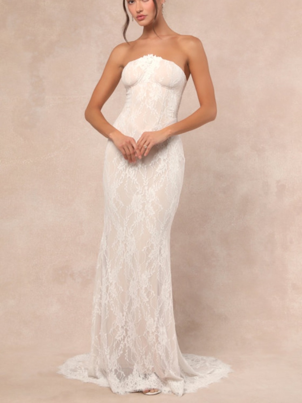 Brand new Lulus Valeria White Lace Strapless Bustier Maxi Dress - Size S